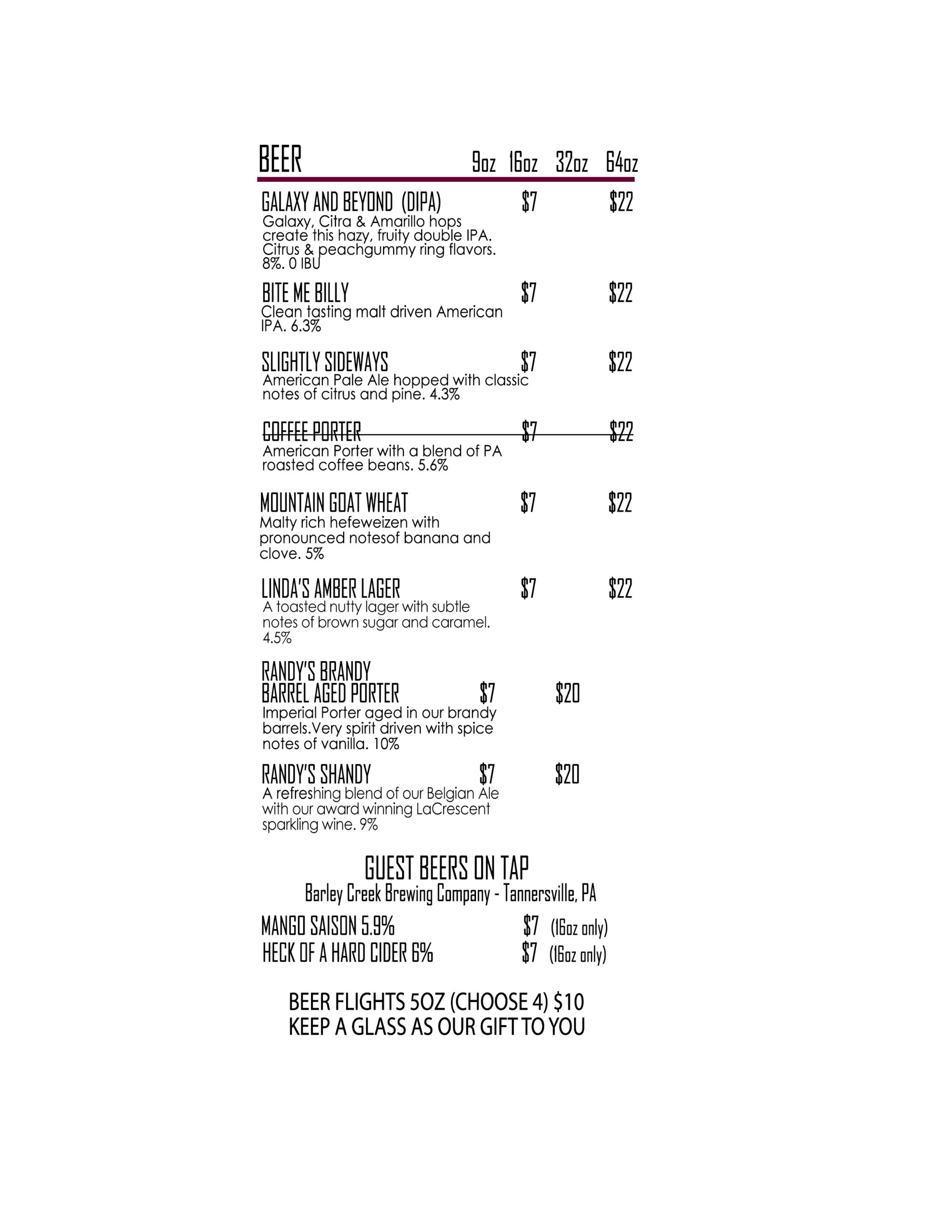 view house beer menu