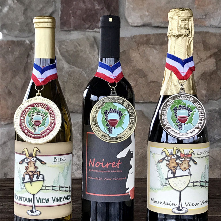 Three Pennsylvania wines with American Wine Society medals. Double gold, gold, and silver. 